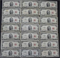 1953 $2 Red Seal U.S. Banknotes; 21 Pcs.