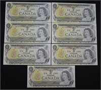 1974 Canada $1 Dollar About UNC; 7 Pcs.