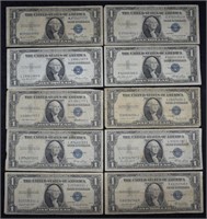 1935 $1 One Dollar Silver Certifivates; 10 Pcs.