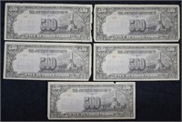 WWII Japan Inv. Money $500  Dollar Pesos; 5 pcs
