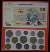 Israel Holy Land Souvenir Set Coins & Bill