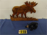 Wood Moose Plaque & Wood Bear
