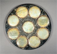 Archaistic Chinese Carved 8 Jade Bi Disc Inlaid