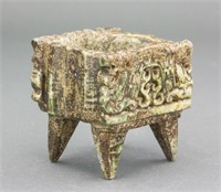 Chinese Archaic Jade Carved Square Dragon Censer