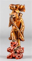 Chinese Gilt Wood Carved Lan Caihe Statue