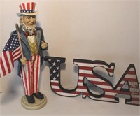 Pair Patriotic Items Uncle Sam and USA cutout
