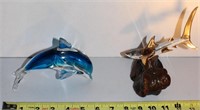 Baron GLass Shark and a Handblown glass dolphin
