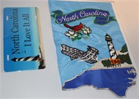 North Carolina decorative flag and metal license