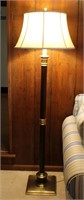 wood & brass column style floor lamp w silk shade