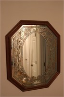 elongated octagonal mirror in solid oak frame