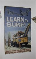 Learn to Surf metal beach sign