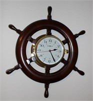 Howard Miller wood and brass ships wheel clock