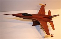 Wooden mahogany Model Jet fighter bomber on stand