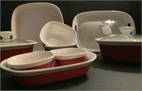 Set of 9 Red Corning Ware
