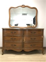 Vintage Wood Veneer Dresser & Mirror