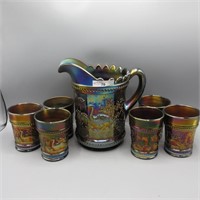 Nwood purple Peacock at Fountain 7pc water set.