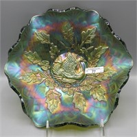 Mburg 9" green Nesting Swans ruffled bowl