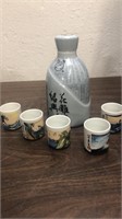 Asian Themed Bottle & (5) Cups