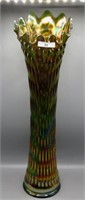 Fenton 22 3/4" green Rustic banded Funeral vase