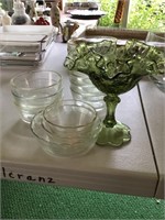 clear bowls and green candy dish