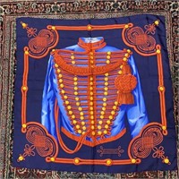 Hermes Navy/red silk Brandebourgs scarf
