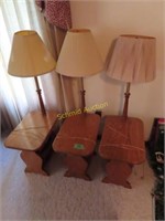 Oak end tables with lamps