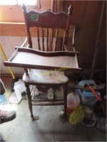 antique wood baby highchair and miscellaneous