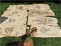 vintage cloth Feed and Seed sacks and old grass