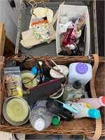 Baskets with bath products, hair supplies