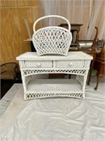 White wicker table and magazine rack
