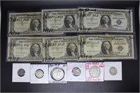 US currency: Six $1 silver certificates, 1928D