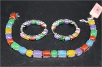 Sterling & gemstone bracelet, necklace set