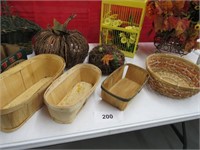 Fall baskets, wicker pumpkins, bird cage, apple