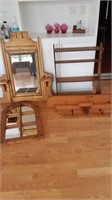Vintage wooden mirrors and shelf lot