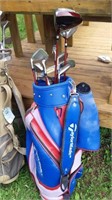 Right-handed TaylorMade clubs and TaylorMade bag
