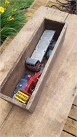 Wooden box and Dinky cars