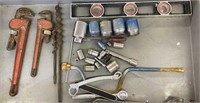 Mixed Tool Lot, Pipe Wrenches, Deep Sockets, Etc.