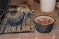 Fireplace Tools , 2 Kettles and Pot (Some Cast