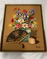 Yarn stitched floral print 17” x 21”