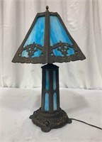 Blue stained glass table lamp 22”