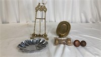 Vintage brass door knobs, candle holder, book