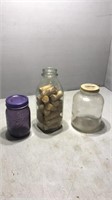Purple jar. Bottle of corks. Jar