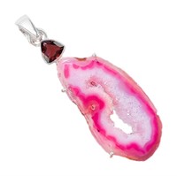 Natural Pink Botswana Slice Druzy Garnet Pendant
