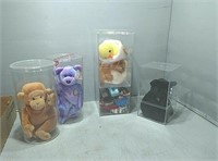 Flat of beanie babies in cases