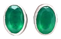 Natural Oval Green Onyx Stud Earrings