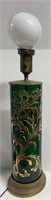 VINTAGE GREEN GLASS GOLD PAINT BRASS TABLE LAMP
