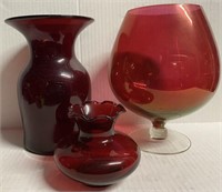 3 RED GLASS PIECES
