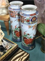 Pair of white orange and blue Asian vases