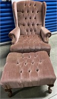 VINTAGE MAUVE TUFTED CHAIR AND OTTOMAN
