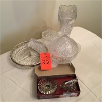 Oneida crystal vase, glassware, crystal candle